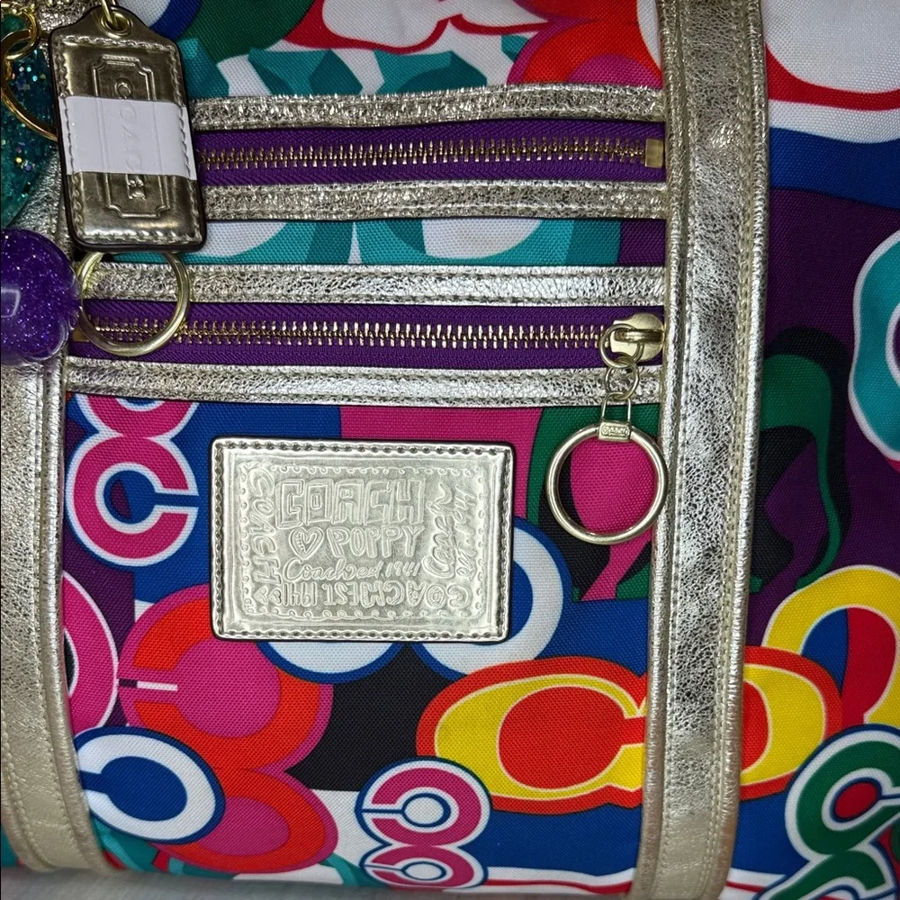 Coach Poppy Graffiti Glam C Multicolor Tote with Gold Handles EUC